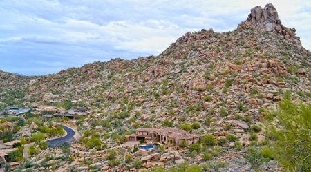 Aerial View Pinnacle Peak Mountain Over Scottsdale