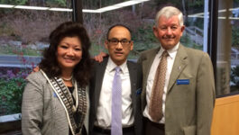 Skål International Vancouver President Lydia Miller with new member Peter Lee and Angus Wilkinson.