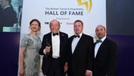 Katie Derham, News broadcaster; Mr Stanley Tollman, President and Founder of The Travel Corporation; Andrew Mabbutt, CEO of Feefo (Award sponsor); Clive Jacobs, Chairman of the Travel Weekly Group
