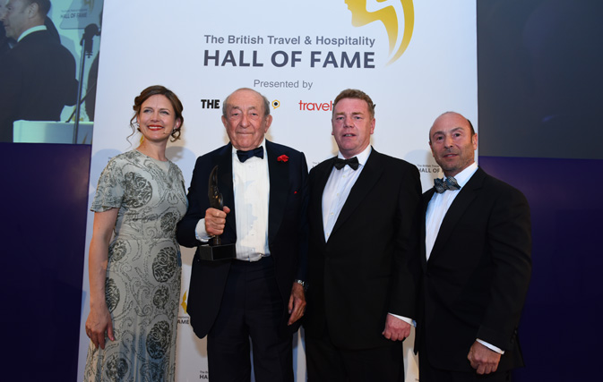 Katie Derham, News broadcaster; Mr Stanley Tollman, President and Founder of The Travel Corporation; Andrew Mabbutt, CEO of Feefo (Award sponsor); Clive Jacobs, Chairman of the Travel Weekly Group
