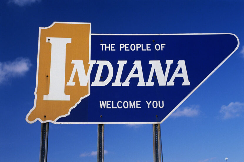 People of Indiana welcome you road sign