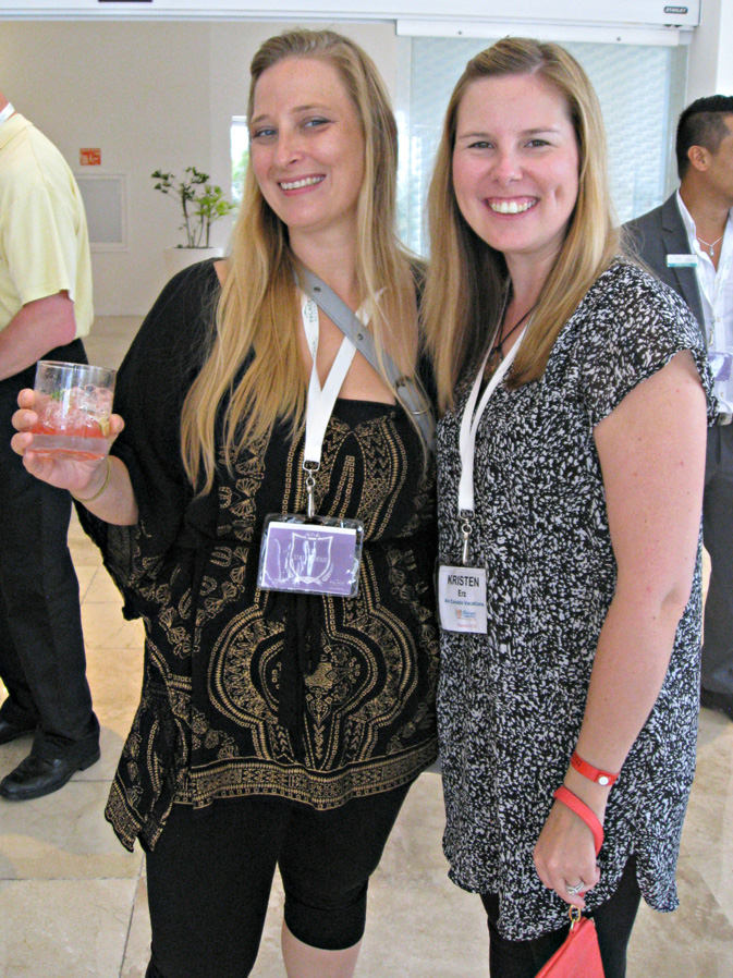 From left, Star Statulevivius, global contact centre operations manager with G Adventures, and Kristen Erz, area sales manager with Air Canada Vacations, at a cocktail party hosted by Le Blanc Spa Resort in Cancun.