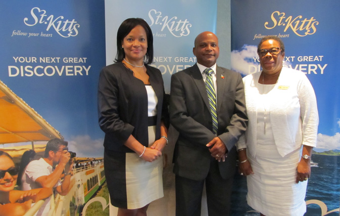 Racquel Brown, CEO St. Kitts Tourism Authority; Lindsay Grant, St. Kitts Minister of Tourism, International Trade, Industry and Commerce; and Carolyn James, Director Canada St. Kitts Tourism Authority, outlined a big increase in the number of rooms on the island at an event in Toronto.