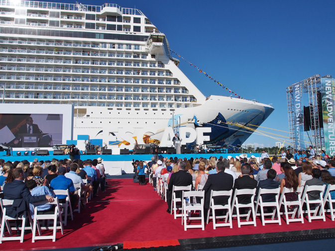 Frank Del Rio, Norwegian Cruise Line President and Chief Executive Officer, speaking at the inauguration celebration