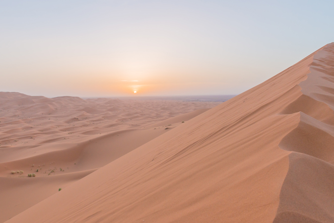 The sunset reward for climbing a 300' dune in the Sahara desert