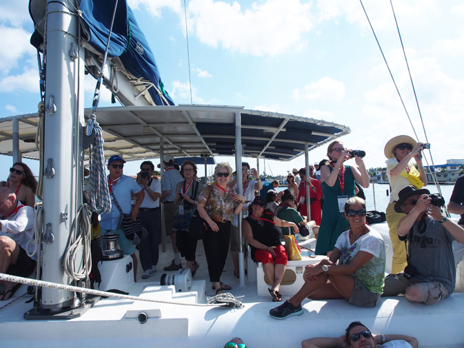 media taking a catamaran cruise along the Havana Harbour