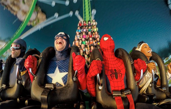 Superheroes are among the first to ride Universal’s revamped rollercoaster
