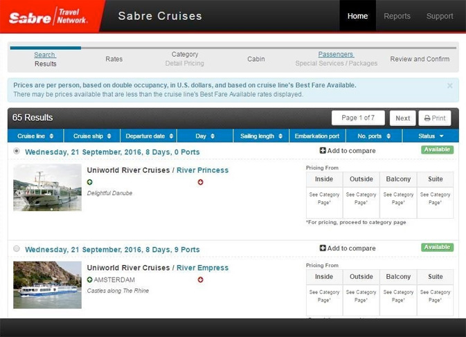 Sabre adds Uniworld’s full inventory of luxury cruises