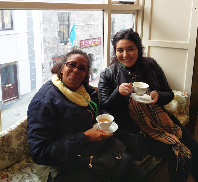 Kathy and Stephanie enjoying a cuppa at Cupán Tae in Galway