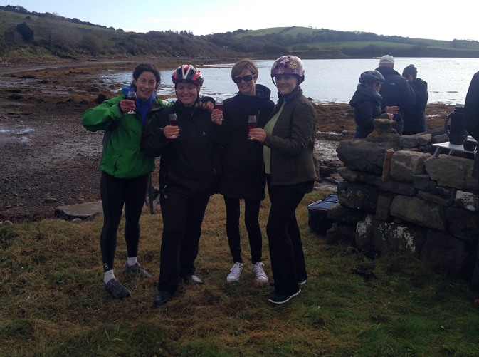 Debbie (on the right) enjoys a well earned malt wine break during a very scenic bike ride