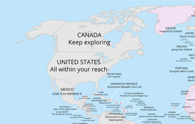 The world’s tourism slogans, all on one map