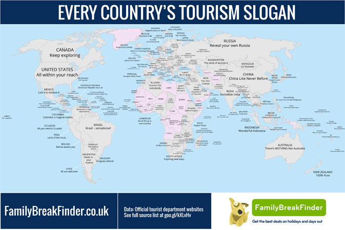 The world’s tourism slogans, all on one map