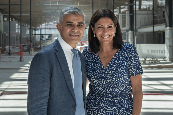 The Mayor of London Sadiq Khan and the Mayor of Paris Anne Hidalgo meeting in 2016