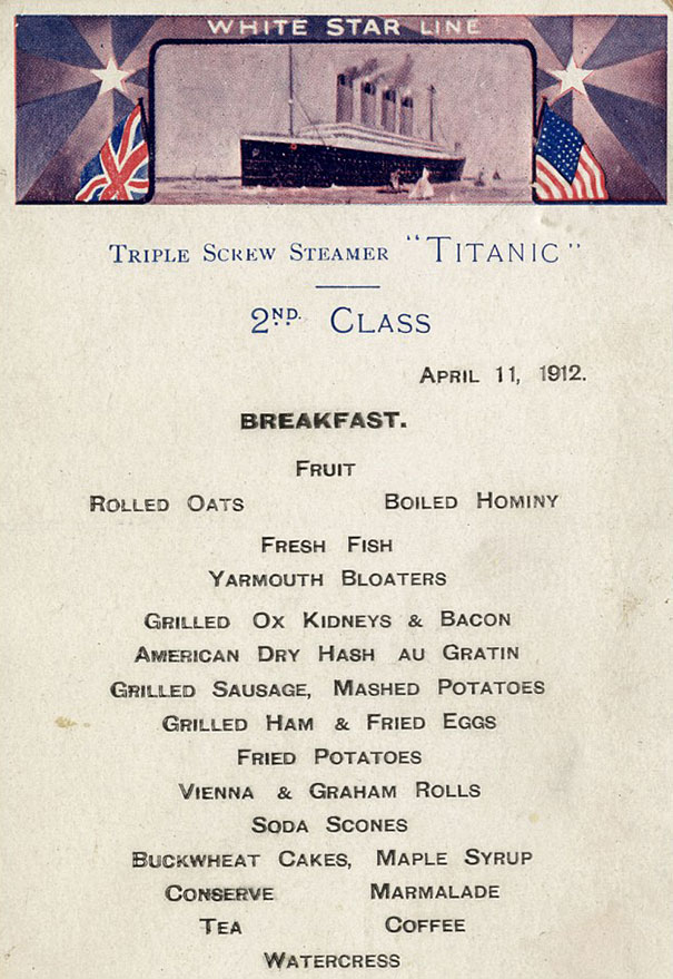 Grilled chops in 1st class, gruell in 3rd: These are Titanic’s actual menus