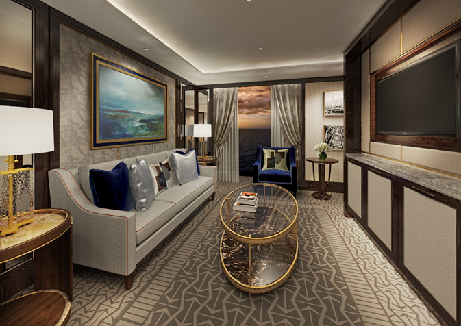 Queens Grill Aft Suite Lounge at night