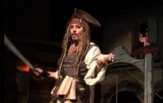 Why is all the rum gone? Johnny Depp appears as Jack Sparrow on Disneyland ride