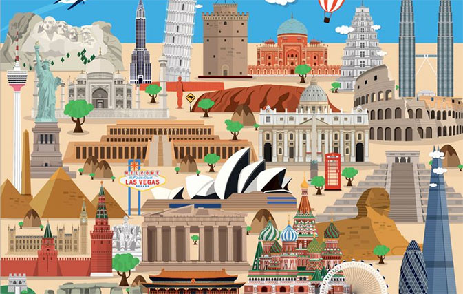 Can you identify all these global landmarks in this picture?