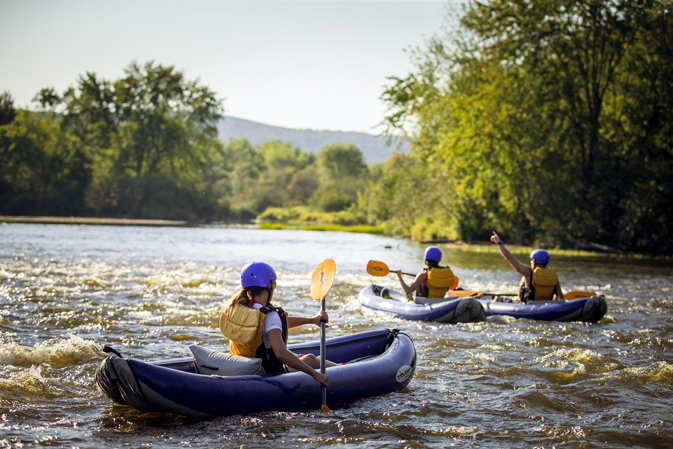 Kayakers on the Androscoggin River in New Hampshire