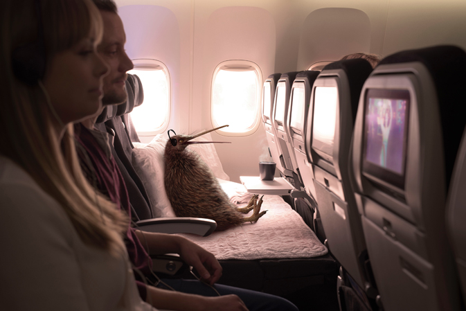 Pete enjoying Air New Zealand's famous Skycouch