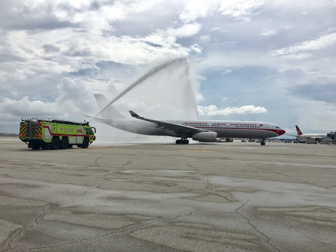 TAP Portugal's retro plane lands in Miami - courtesy Miami International Airport