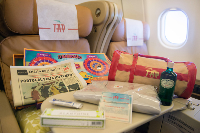 In business class, passengers received a recreation of the flight bag given out in the ’70s, stocked with retro products including lavender cologne, hand cream, toothpaste and pyjamas.