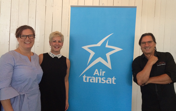 Transat's Nicole Bursey and Denise Heffron with Chef Daniel Vezina