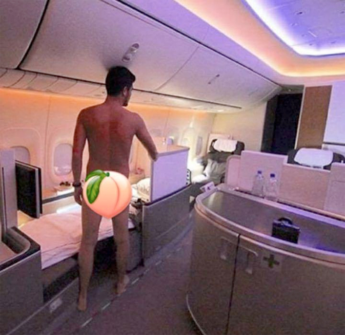 Did this guy really strip down to his civvies in first class? 