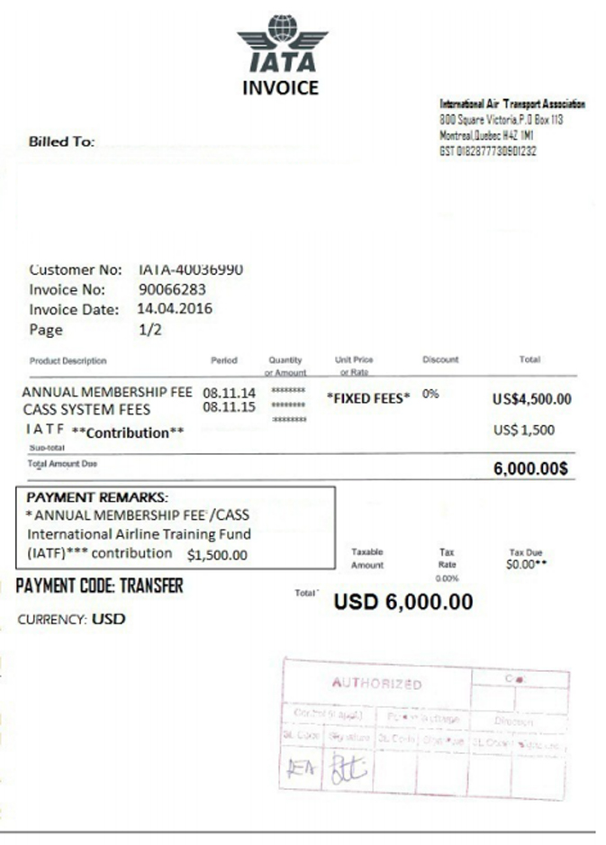 Examples of fraudulent invoices with false banking information