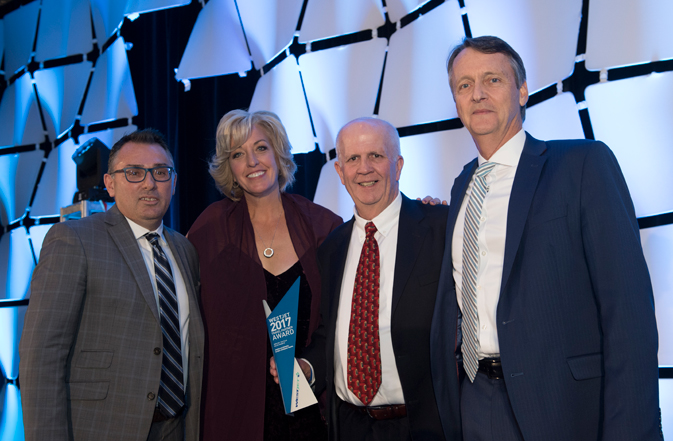 Jane Clementino (Director, Agency Sales) and Lyell Farquharson with the winners of WestJet Top Plus Sales Growth - American Express Global Business Travel (CNW Group:WestJet)