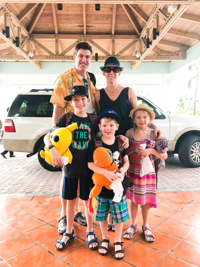 The members of the Jenkins family from Toronto are the first guests to check-in at the reopened Beaches Turks & Caicos on Dec. 14, 2017  