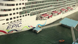 Just a little to the right! Norwegian Epic crashes into moorings while docking
