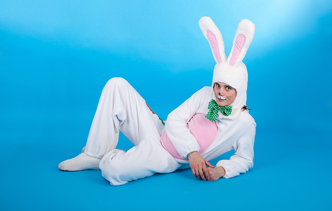 A man dressed like a bunny (again) to surprise wife on their anniversary at the airport