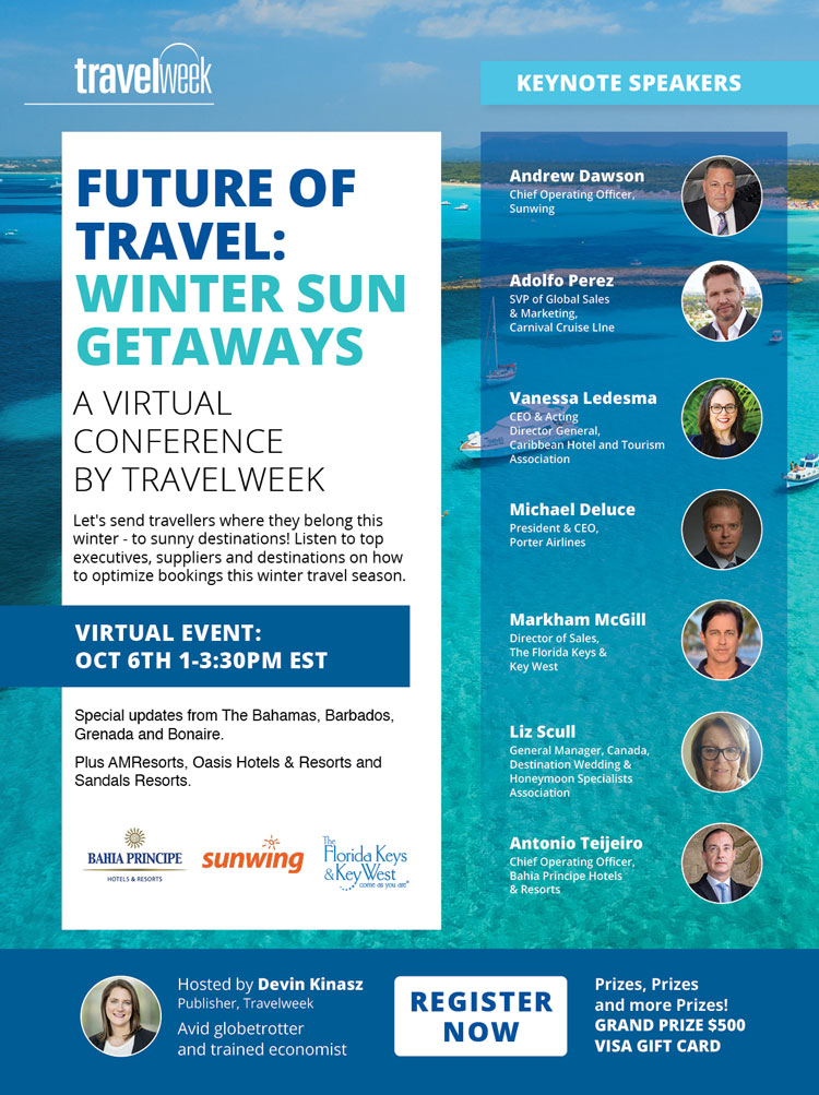 Register now for Travelweek’s ‘Future of Travel: Winter Sun Getaways’ virtual conference, Oct. 6
