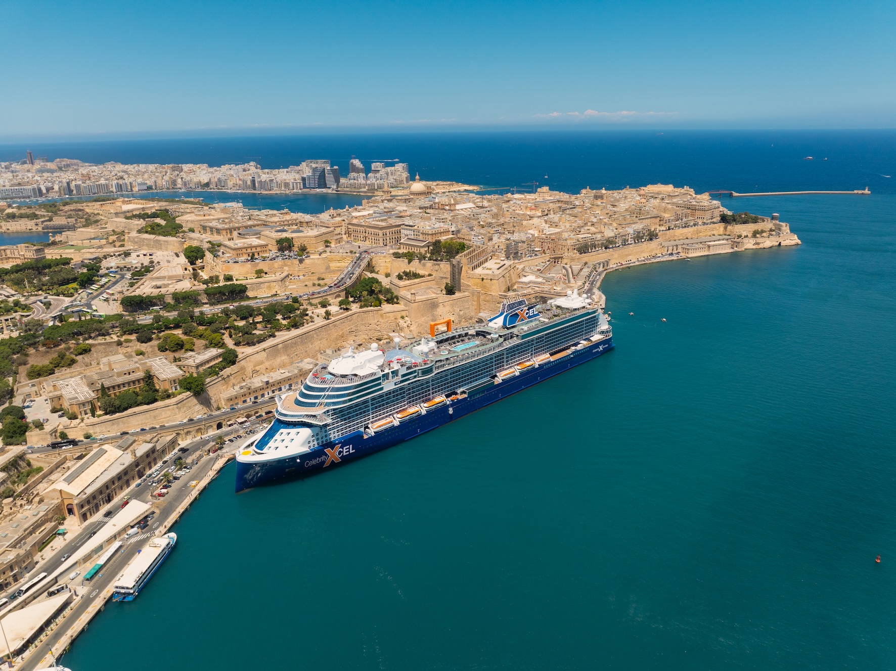 Celebrity Cruises ship docked in Malta's historic Valletta harbor